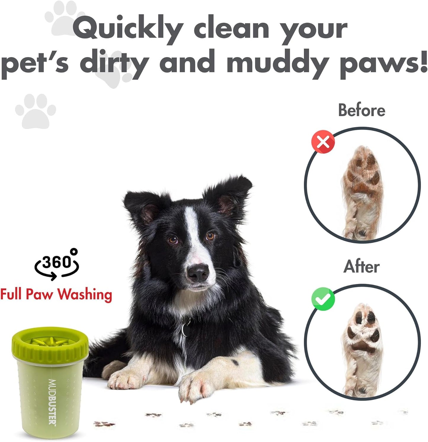 Mudbuster Portable Dog Paw Cleaner, Medium, Green, Paw Cleaner for Dogs, Premium Quality Pet Supplies and Dog Accessories