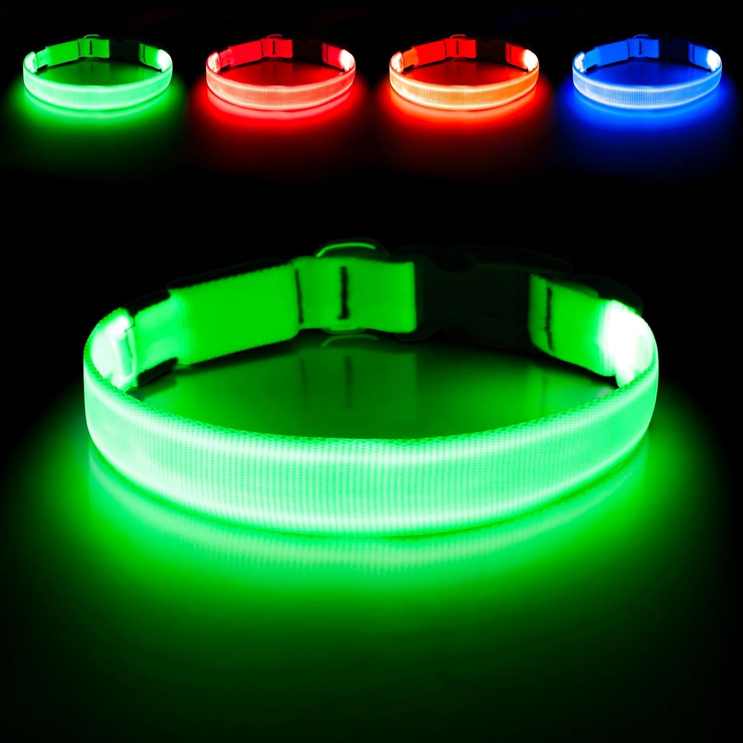 LED Dog Collar, USB Rechargeable Light up Dog Collars Glow in the Dark, Adjustable Dog Safety Collar Light Make Your Dogs Be Visible& Safe at Night (Green, Large)